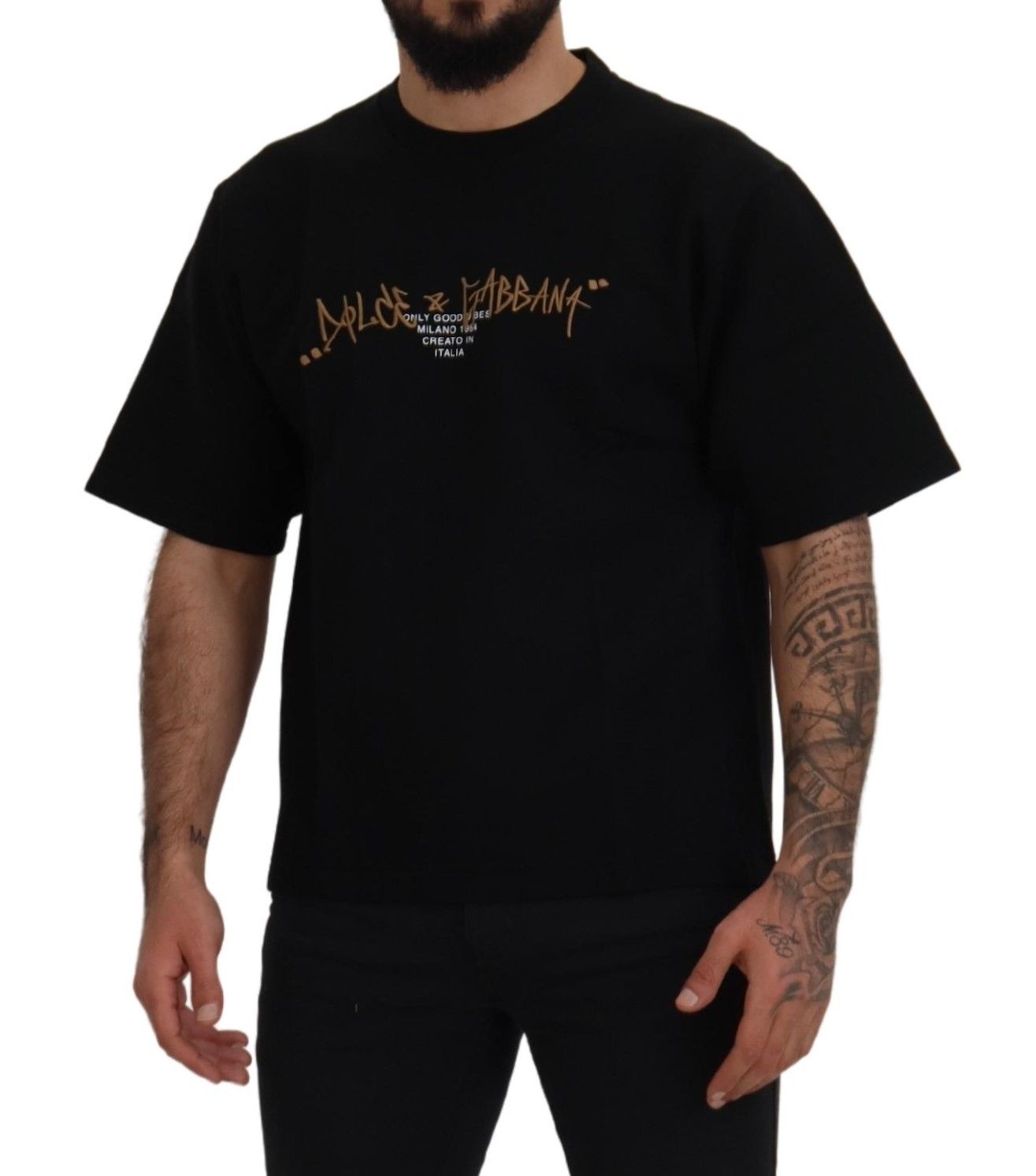 Elegant Black Cotton Blend Crewneck T-Shirt