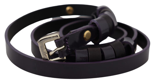 Chic Black Leather Belt with Chrome Silver Tone Buckle