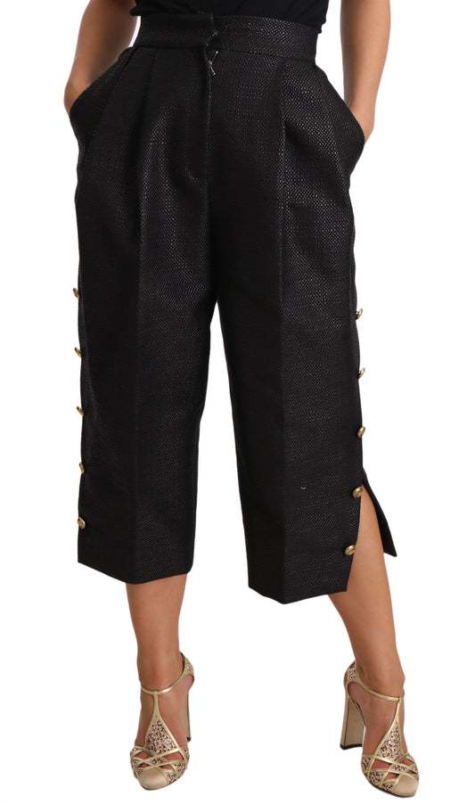 High Waist Cropped Pants with Gold Accents