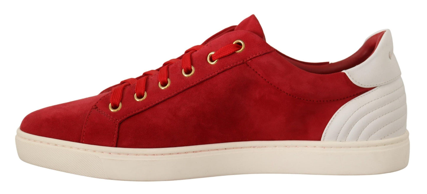 Elegant Red Leather & Suede Sneakers