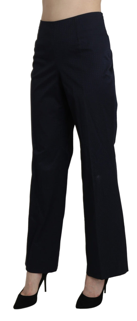 Navy Blue High Waist Straight Cotton Pants