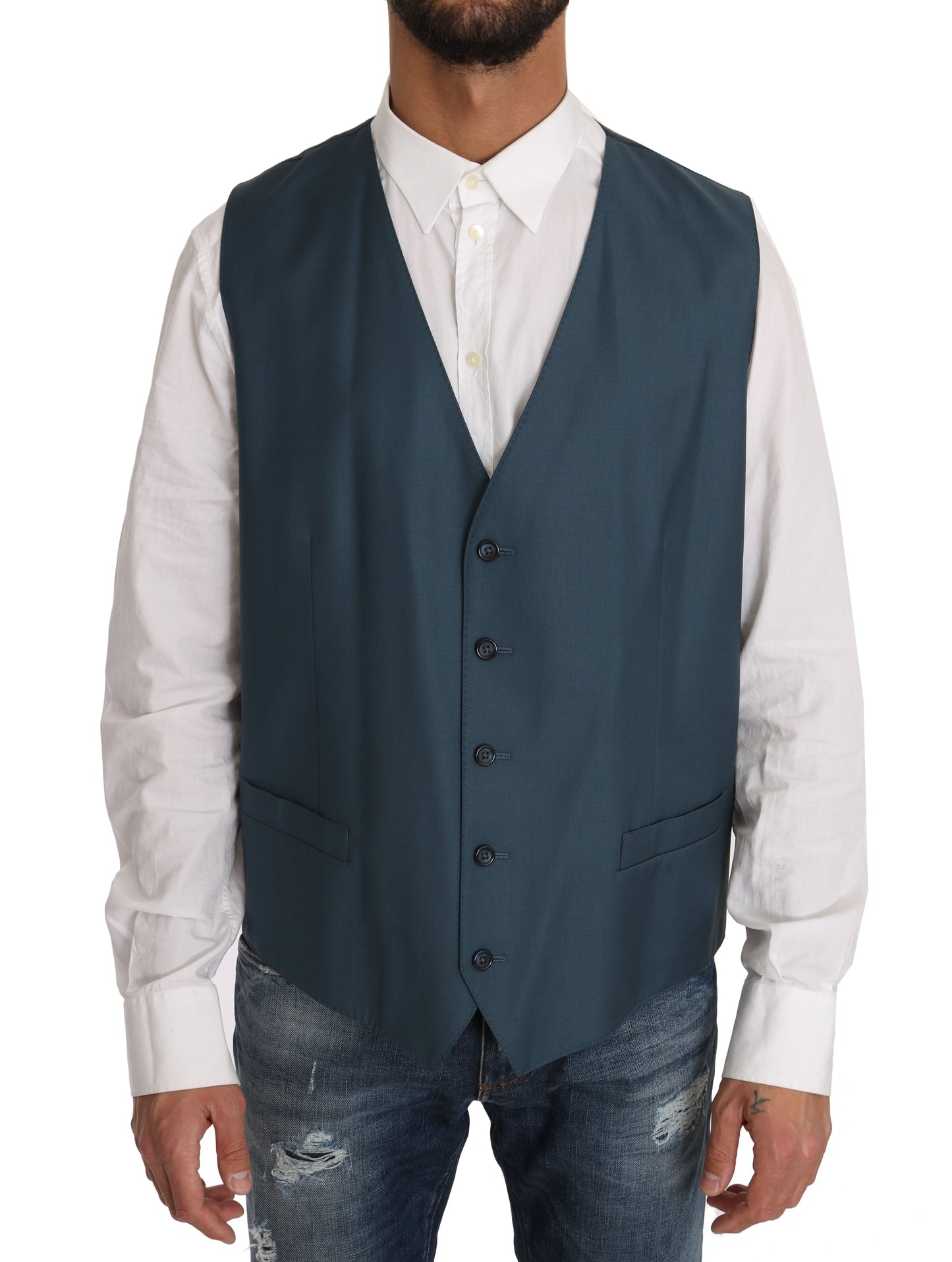Elegant Green Martini Wool Blazer and Vest