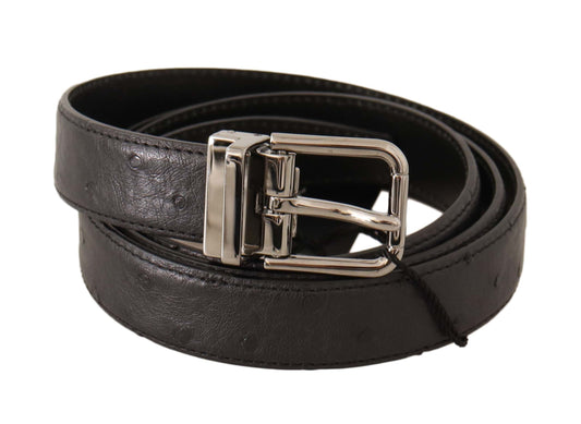 Elegant Black Leather Belt with Silver Buckle