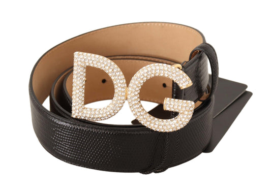 Elegant Crystal-Embellished Leather Belt