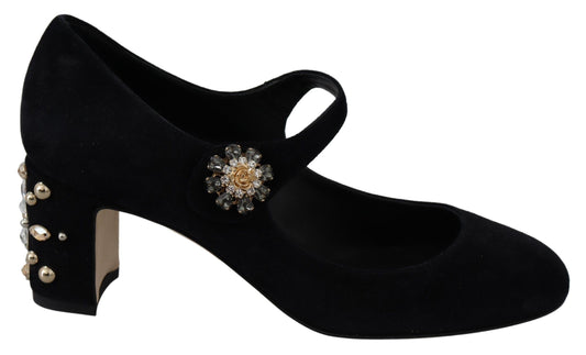 Elegant Suede Mary Janes with Crystal Heels
