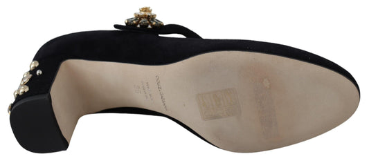Elegant Suede Mary Janes with Crystal Heels