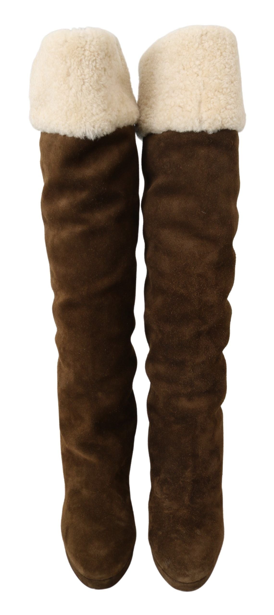 Elegant Knee High Suede Boots in Brown and White