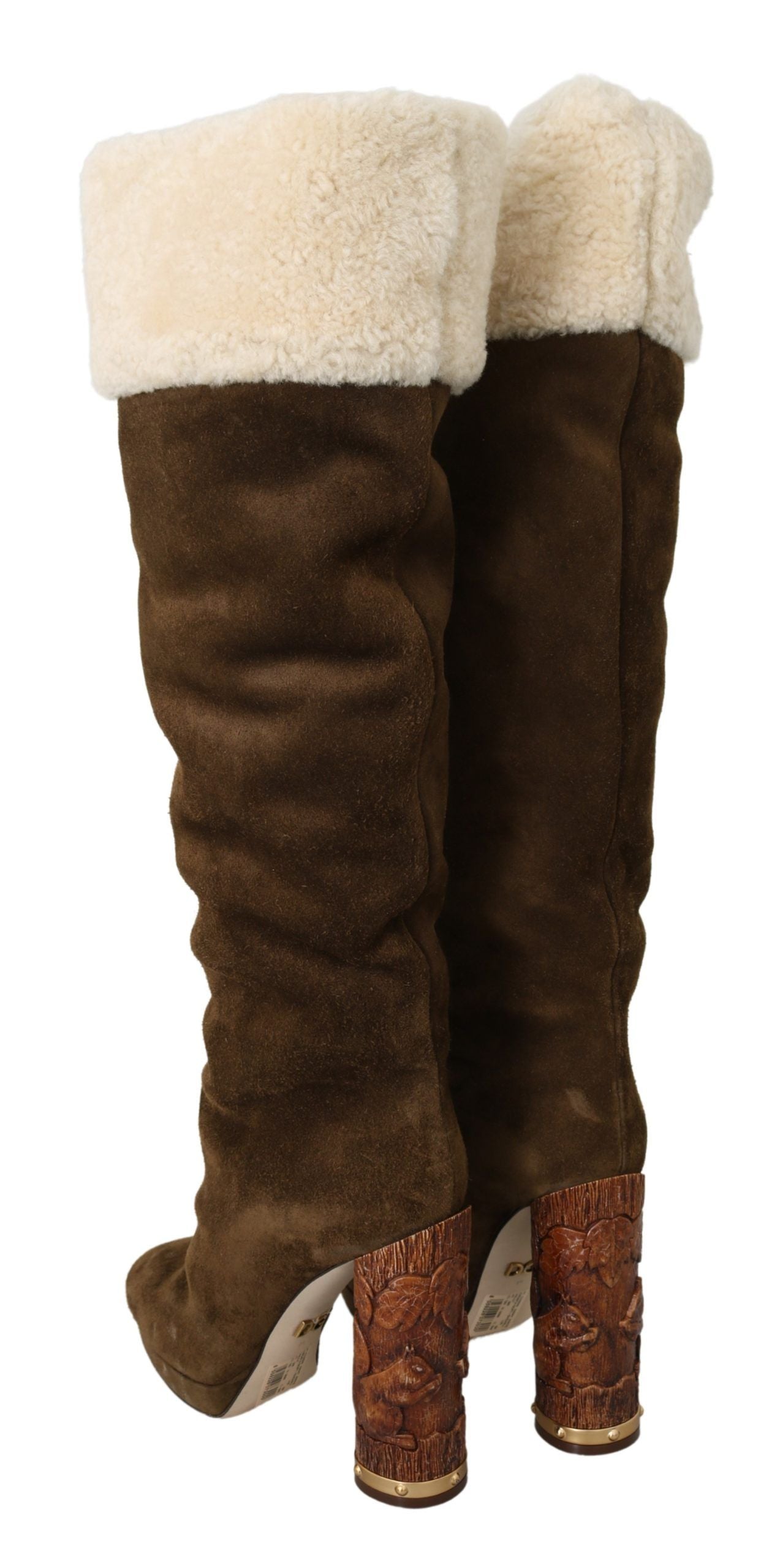 Elegant Knee High Suede Boots in Brown and White