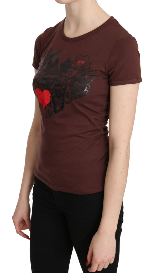 Chic Brown Hearts Printed Short Sleeve Top