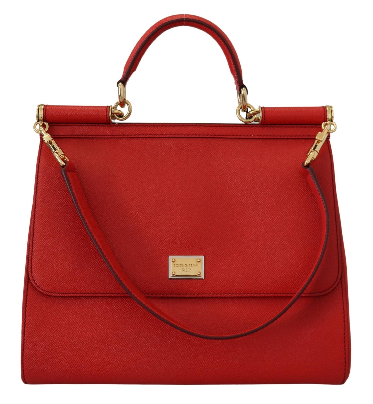 Sicily Bag in Red Leather with Gold Accents