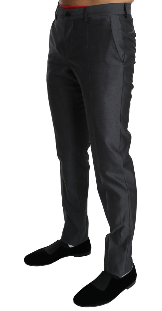 Elegant Gray Wool-Silk Blend Dress Pants