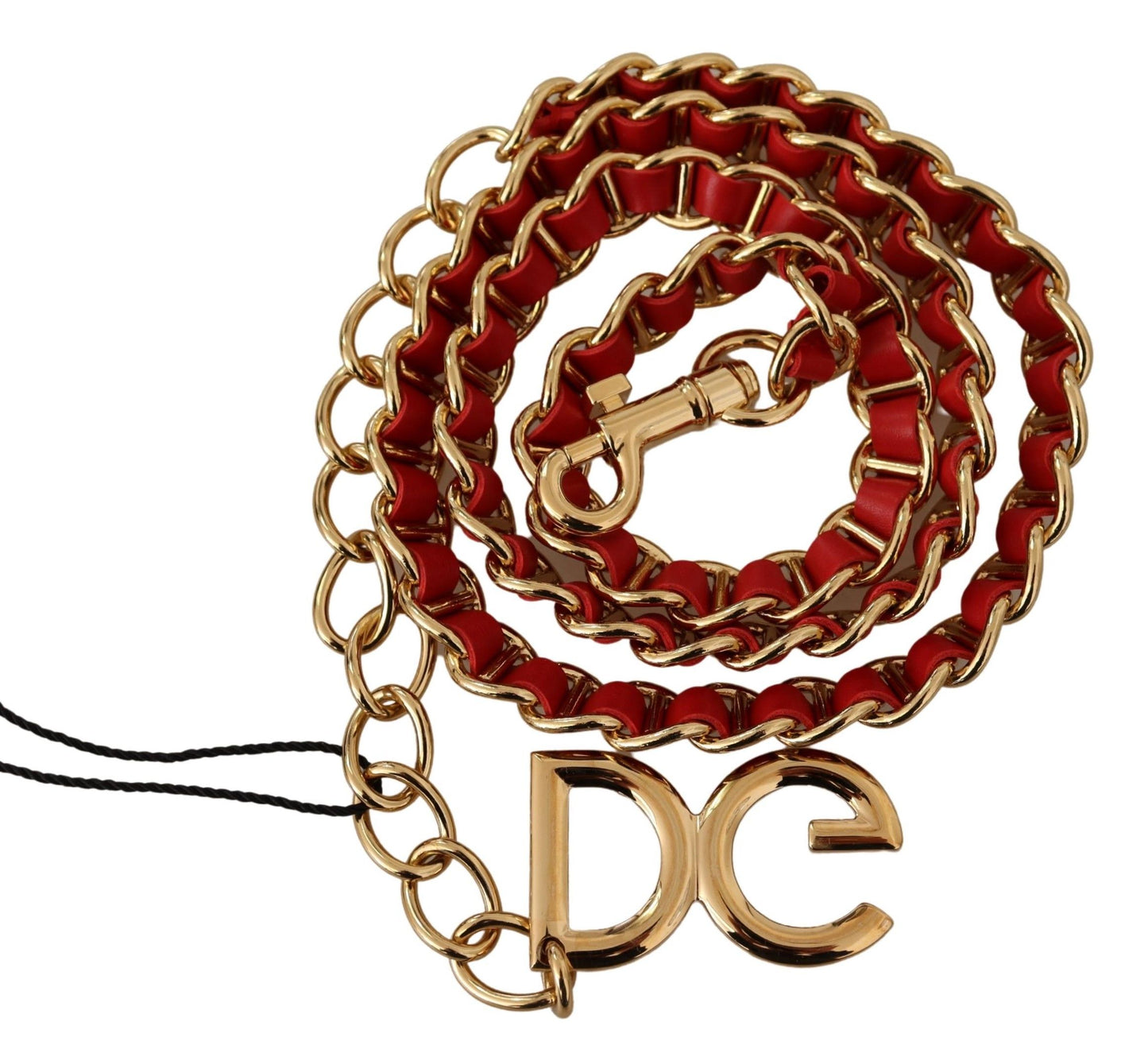 Elegant Red Leather Belt with Gold Tone DG Logo