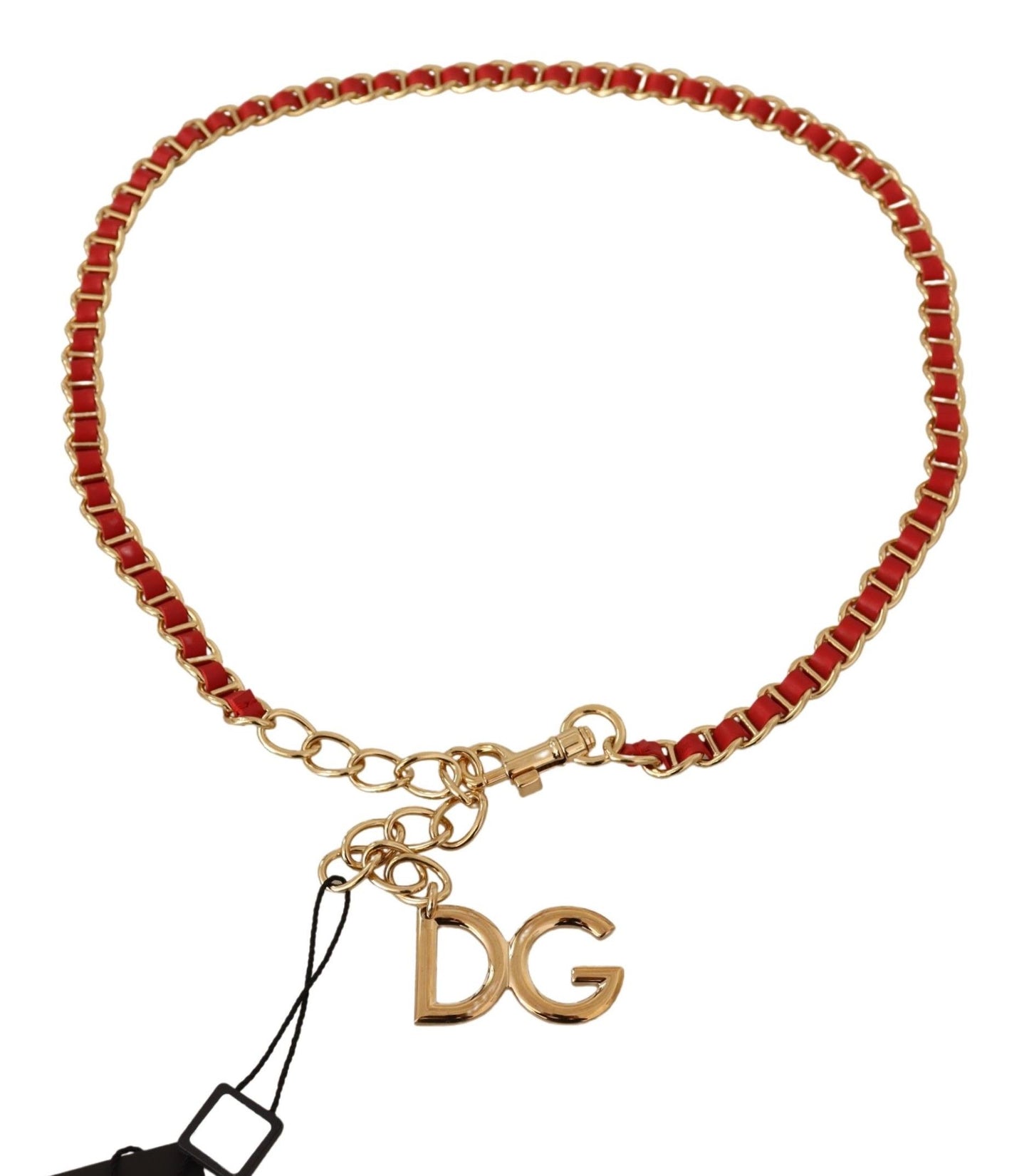 Elegant Red Leather Belt with Gold Tone DG Logo