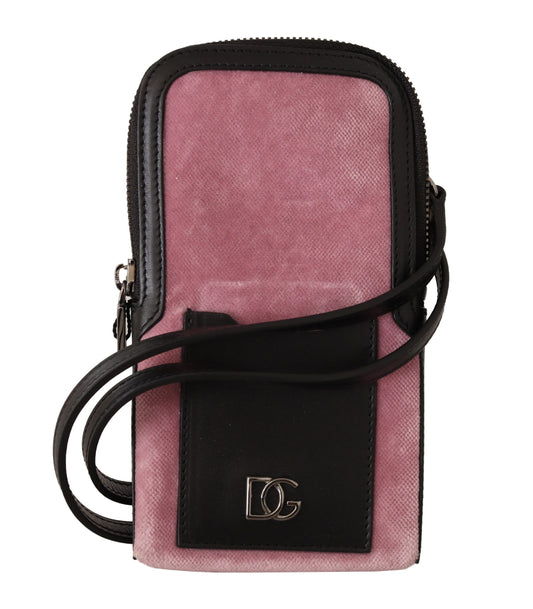 Elegant Pink Velvet Phone Pouch with Strap