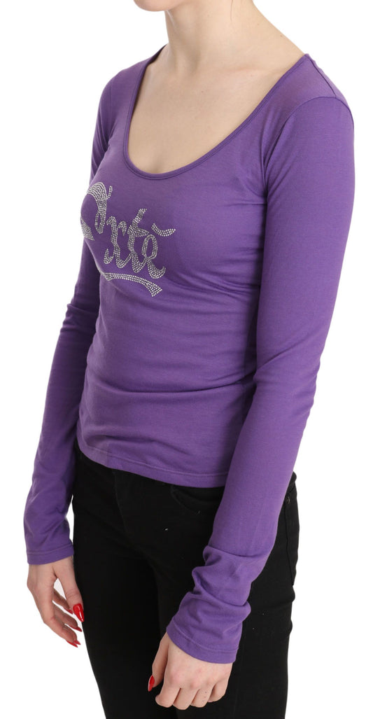 Elegant Purple Crystal Embellished Long Sleeve Top