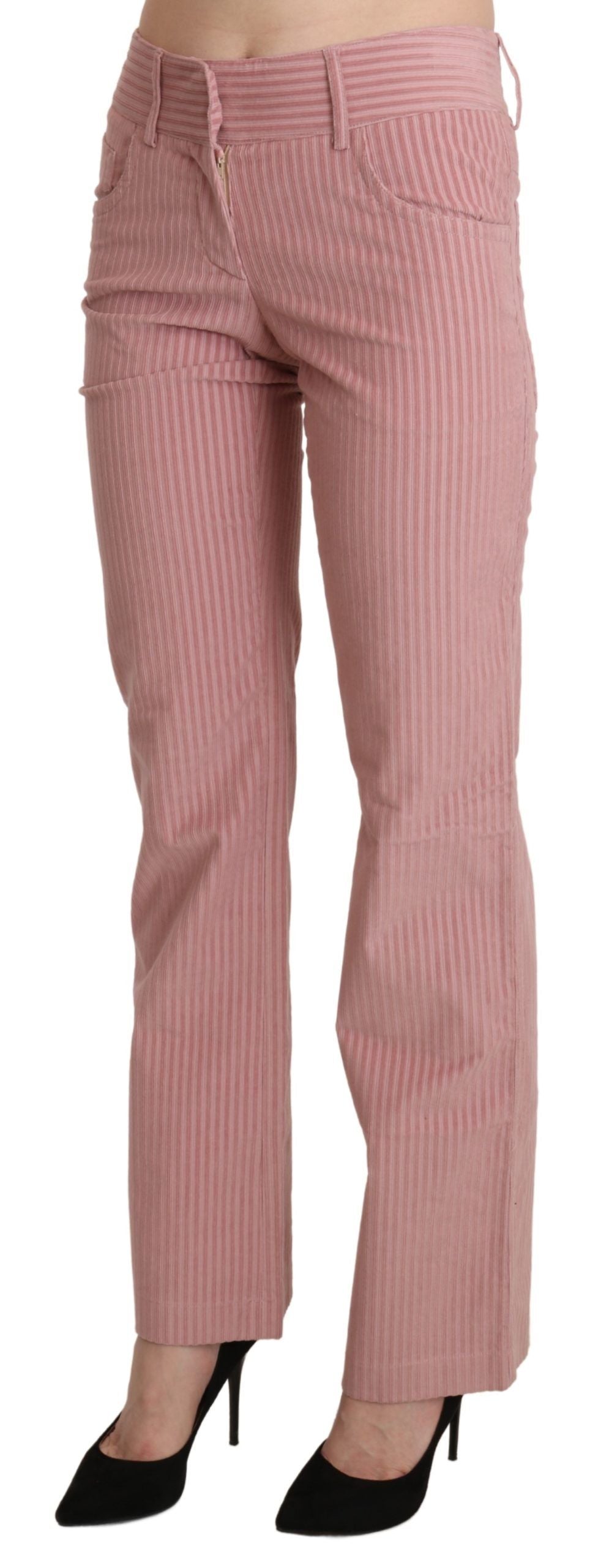 Chic Pink Mid Waist Straight Trousers