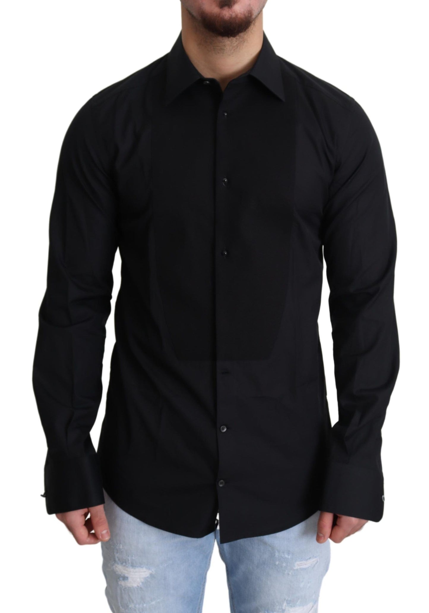 Elegant Black Cotton Dress Shirt