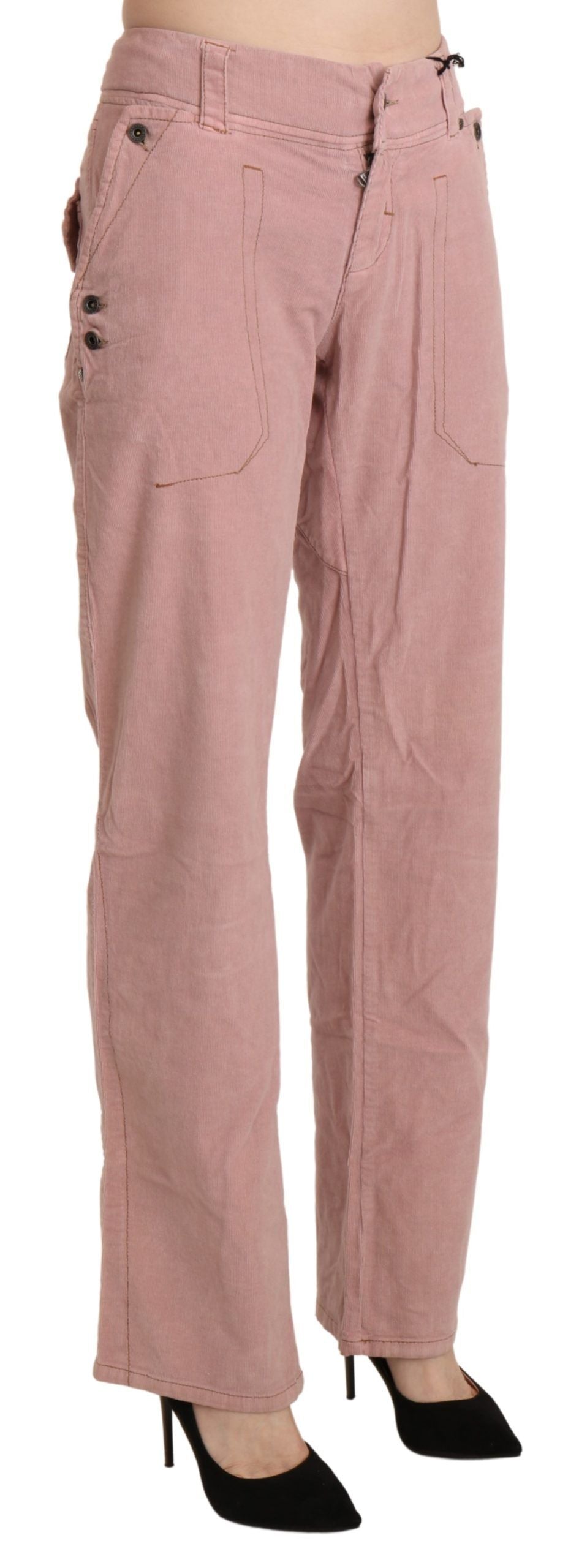 Pink High Waist Straight Cotton Trouser Pants
