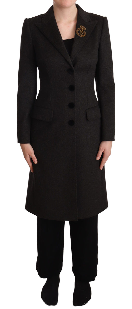 Elegant Wool-Cashmere Blend Coat in Black Gray