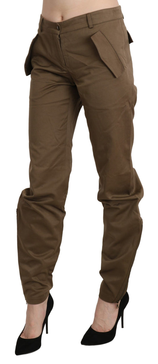 Chic Brown Mid Waist Straight Trousers