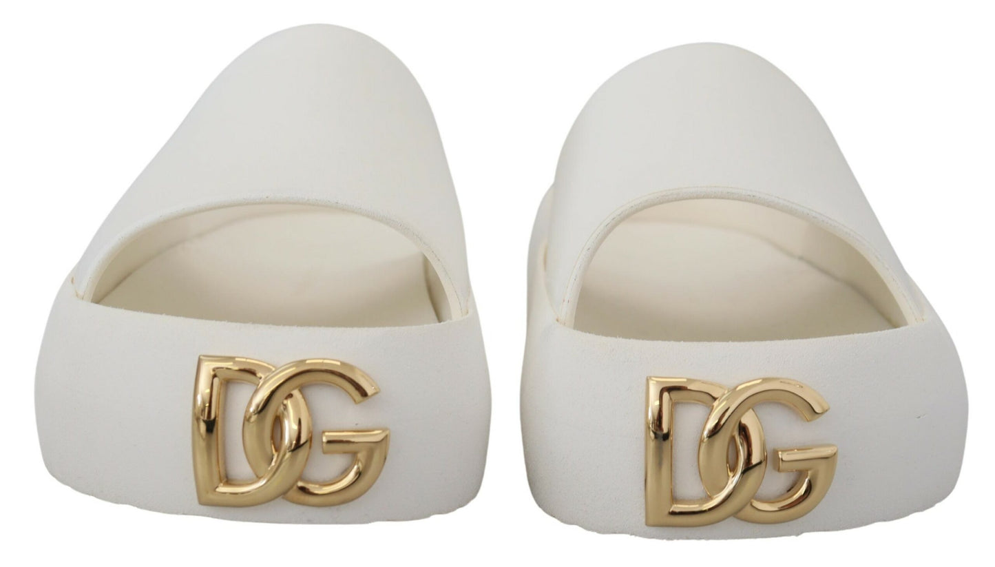 Elegant White Slide Sandals with Gold Accents