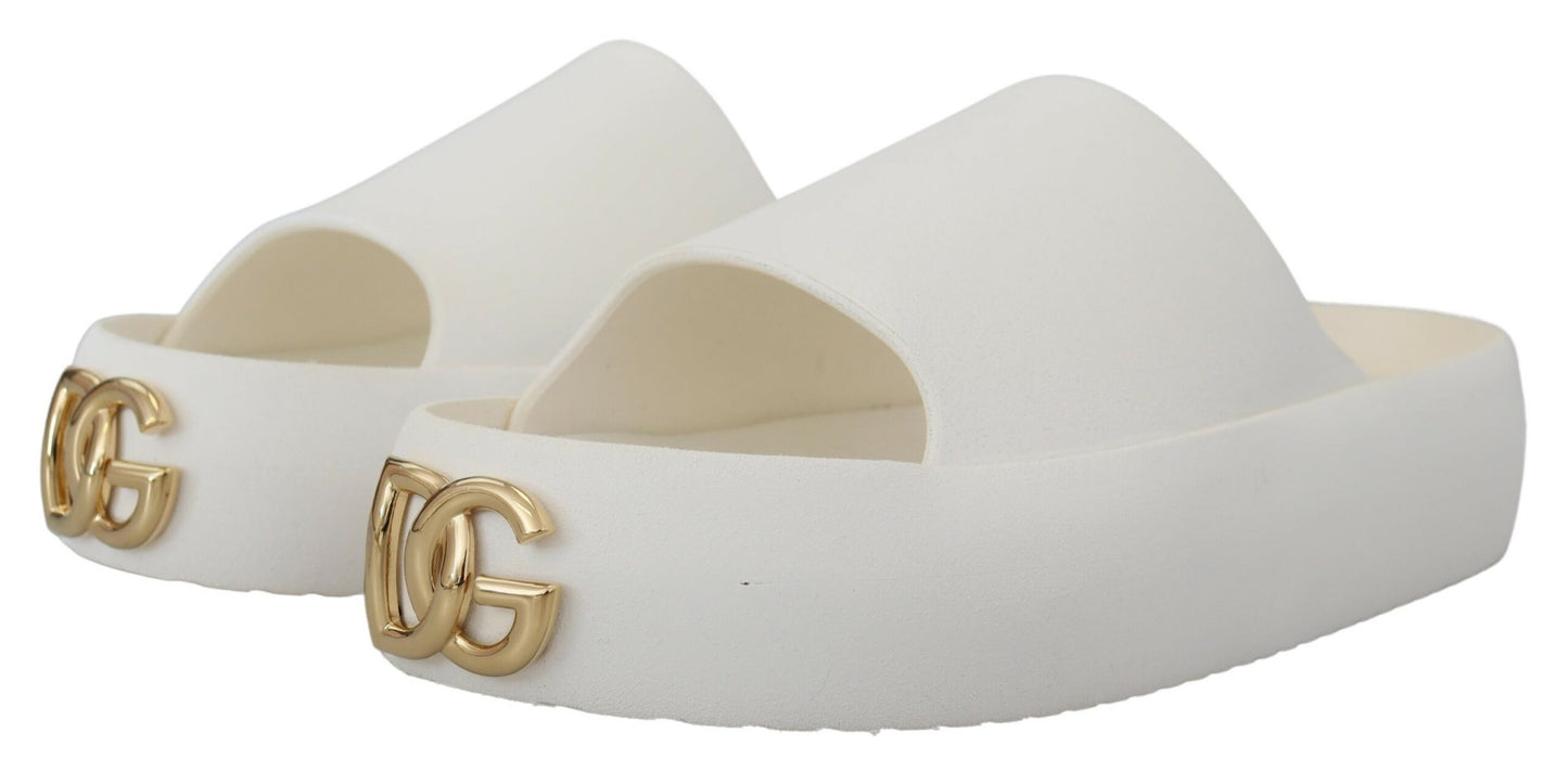 Elegant White Slide Sandals with Gold Accents