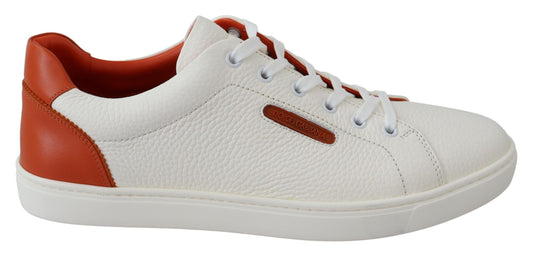 Chic White & Orange Low Top Leather Sneakers