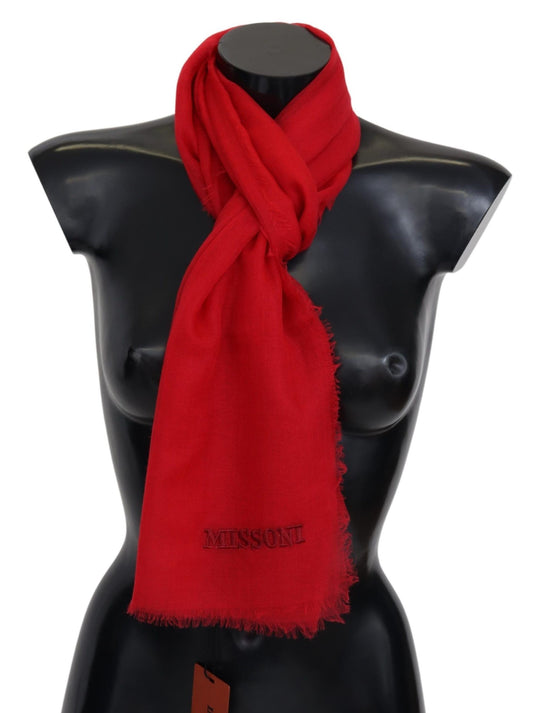 Elegant Red Cashmere Scarf with Logo Embroidery
