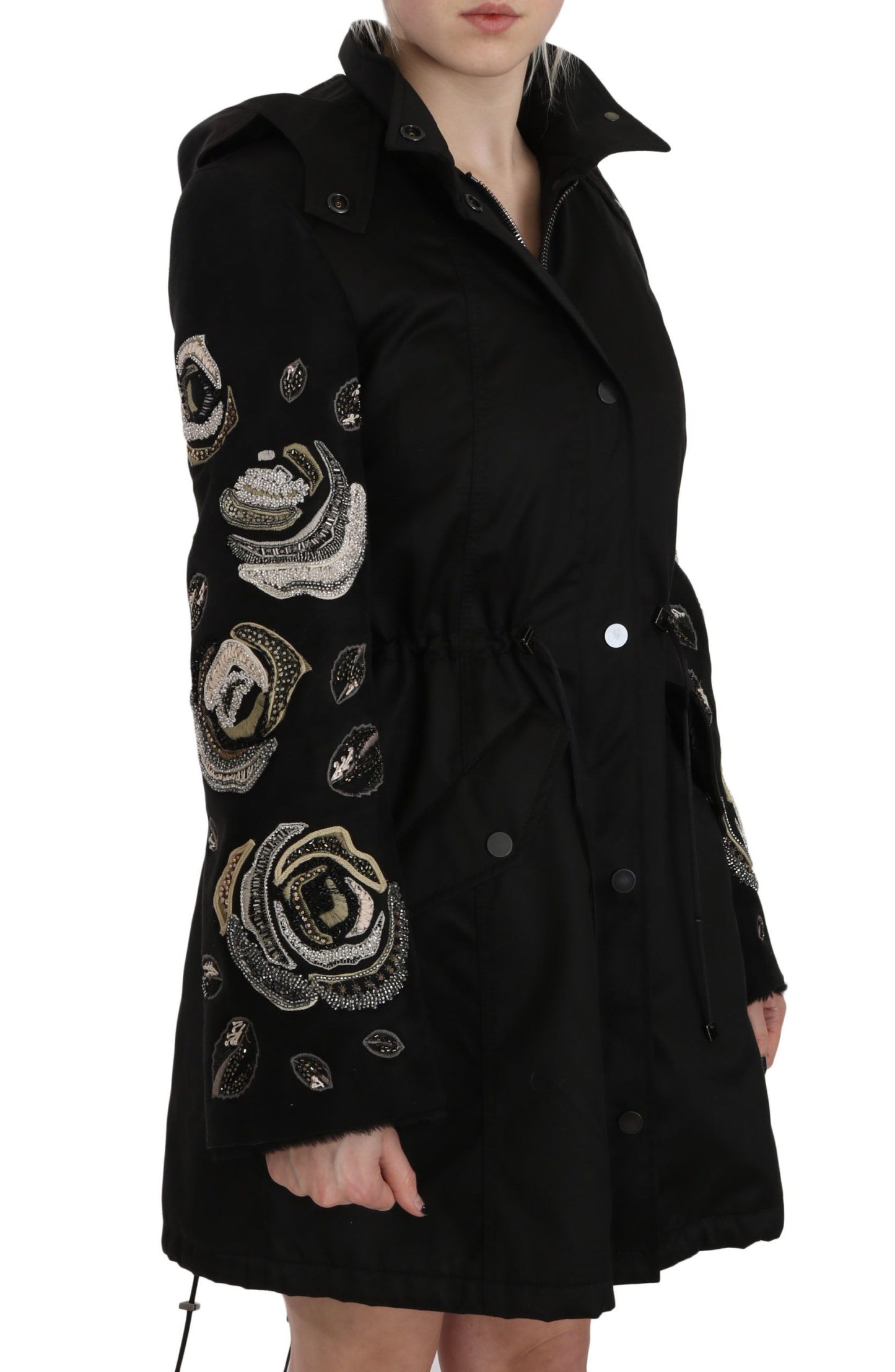 Elegant Black Beaded Parka Jacket for Women