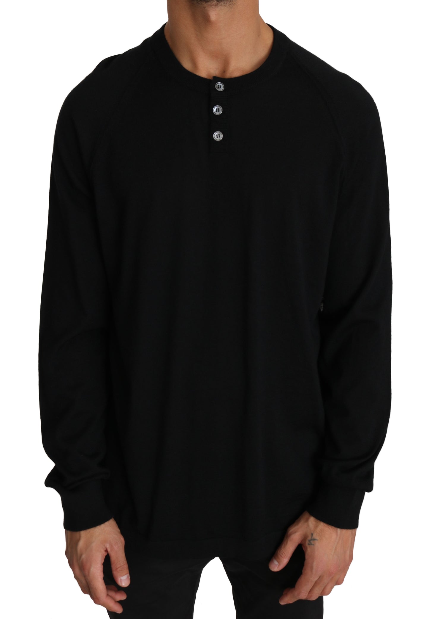 Black Cashmere Music Print Pullover Sweater