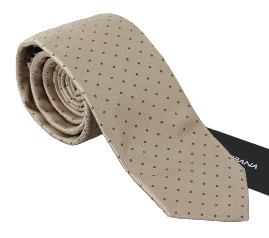Elegant Cream Beige Dotted Silk Neck Tie