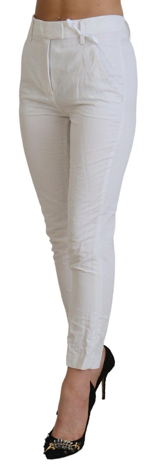 Elegant High Waist Tapered White Pants