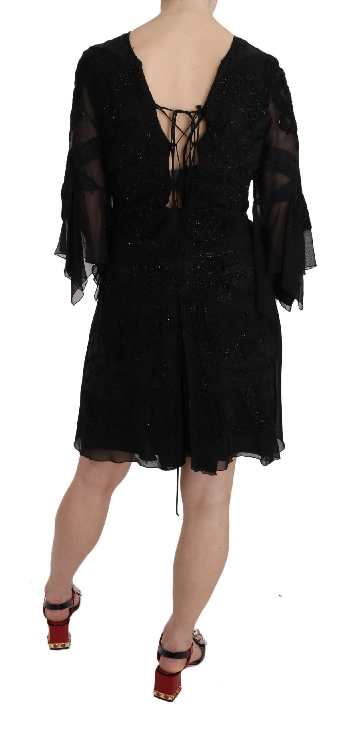 Elegant Black Sequined Silk Mini Dress