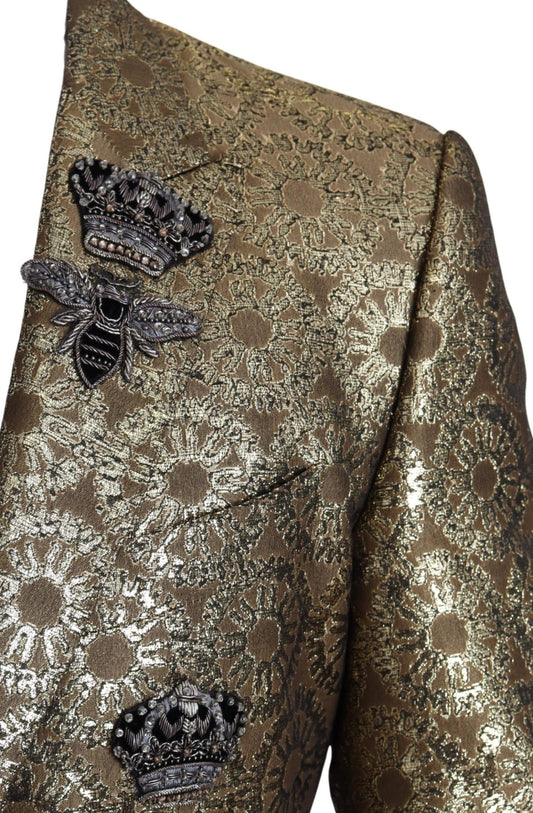 Elegant Gold Jacquard Martini Blazer Jacket