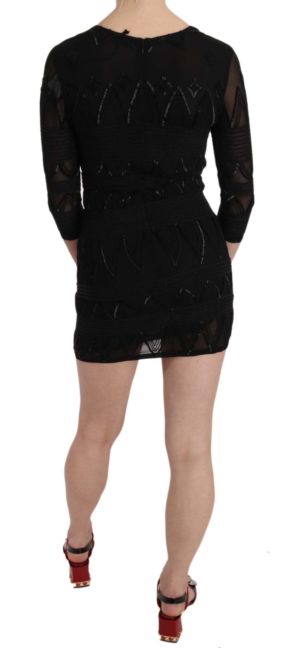 Elegant Black Silk Mini Dress with Sequins