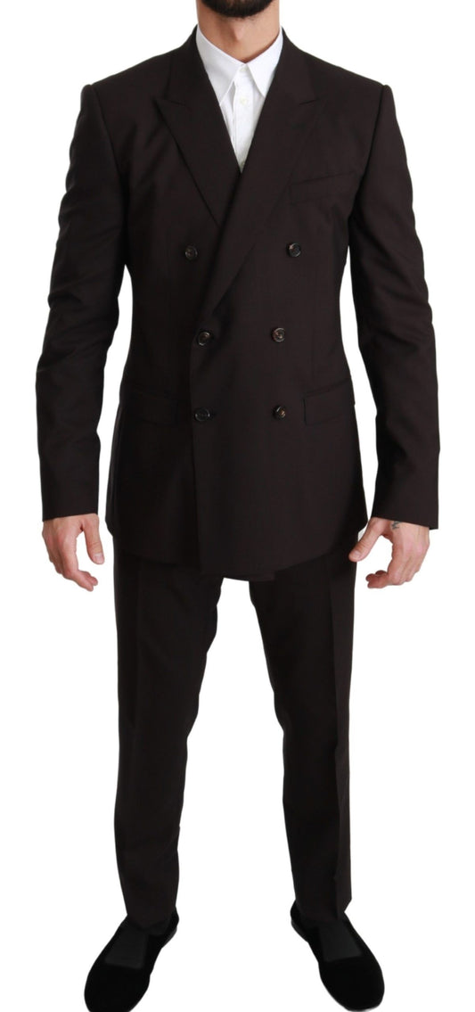Elegant Brown Wool-Silk Men's Suit
