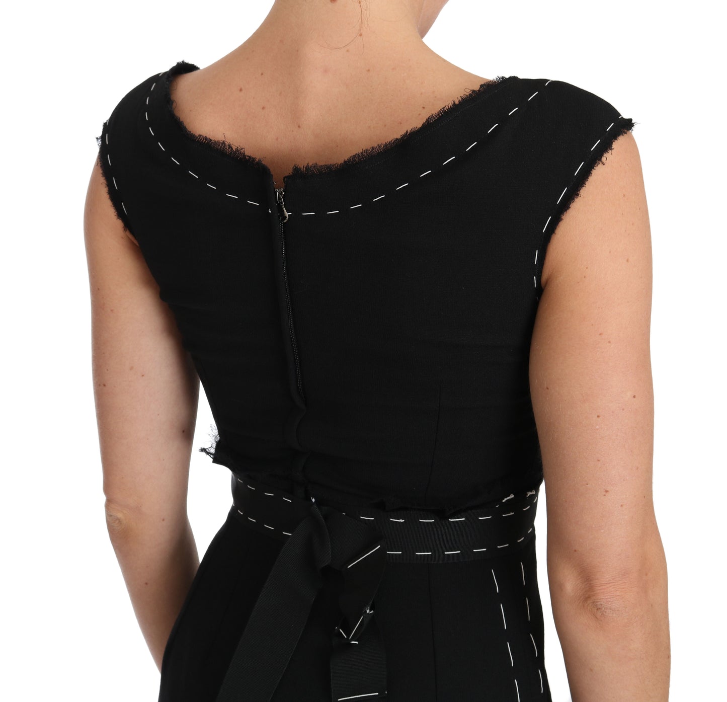 Black Wool Stretch A-line Sheath Dress