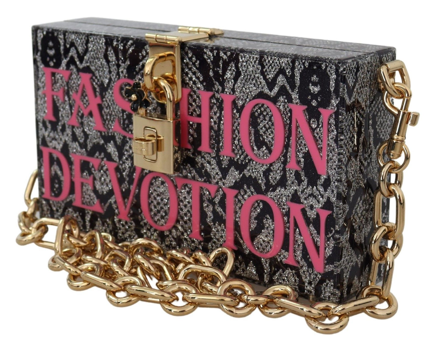 Gray Resin Dolce Box Clutch with Gold Details