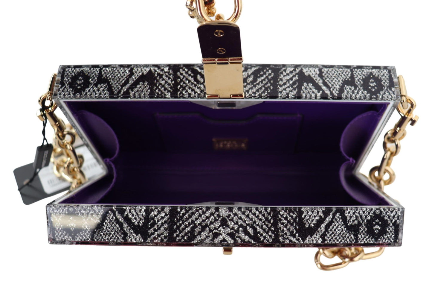 Gray Resin Dolce Box Clutch with Gold Details