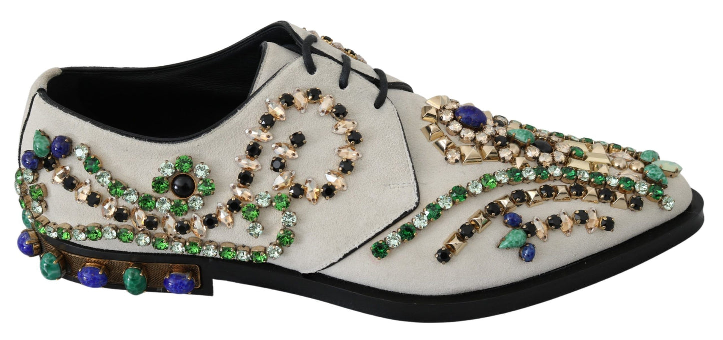 Elegant White Suede Dress Flats with Crystals