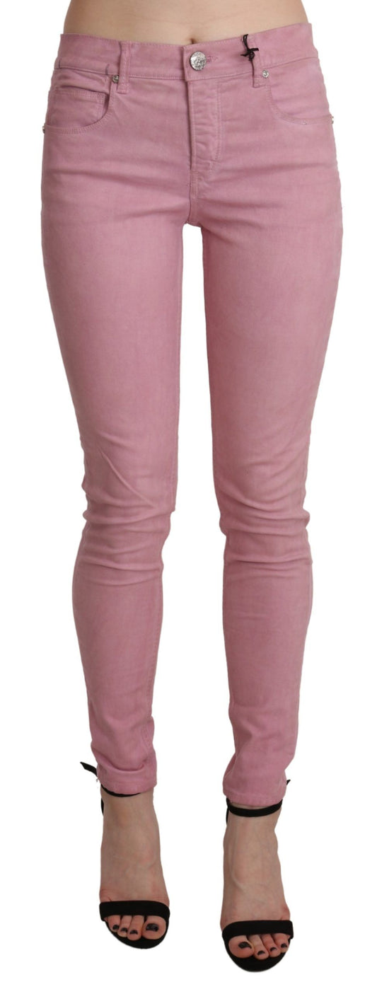 Chic Pink Mid Waist Skinny Jeans