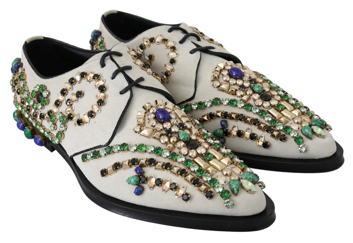 Elegant White Suede Dress Flats with Crystals