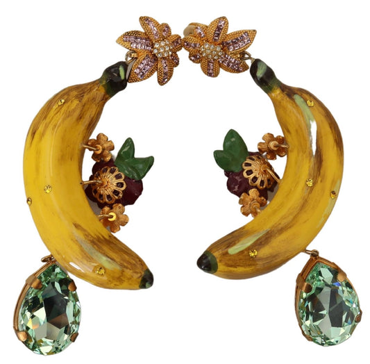 Gold Crystal Banana Clip-on Sicily Jewelry Dangling Earrings