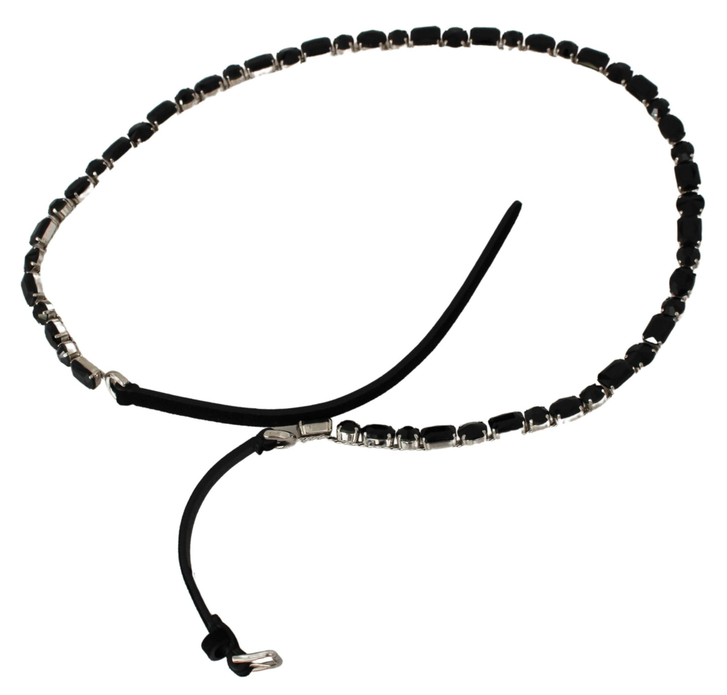 Luxurious Black Crystal-Embellished Leather Belt