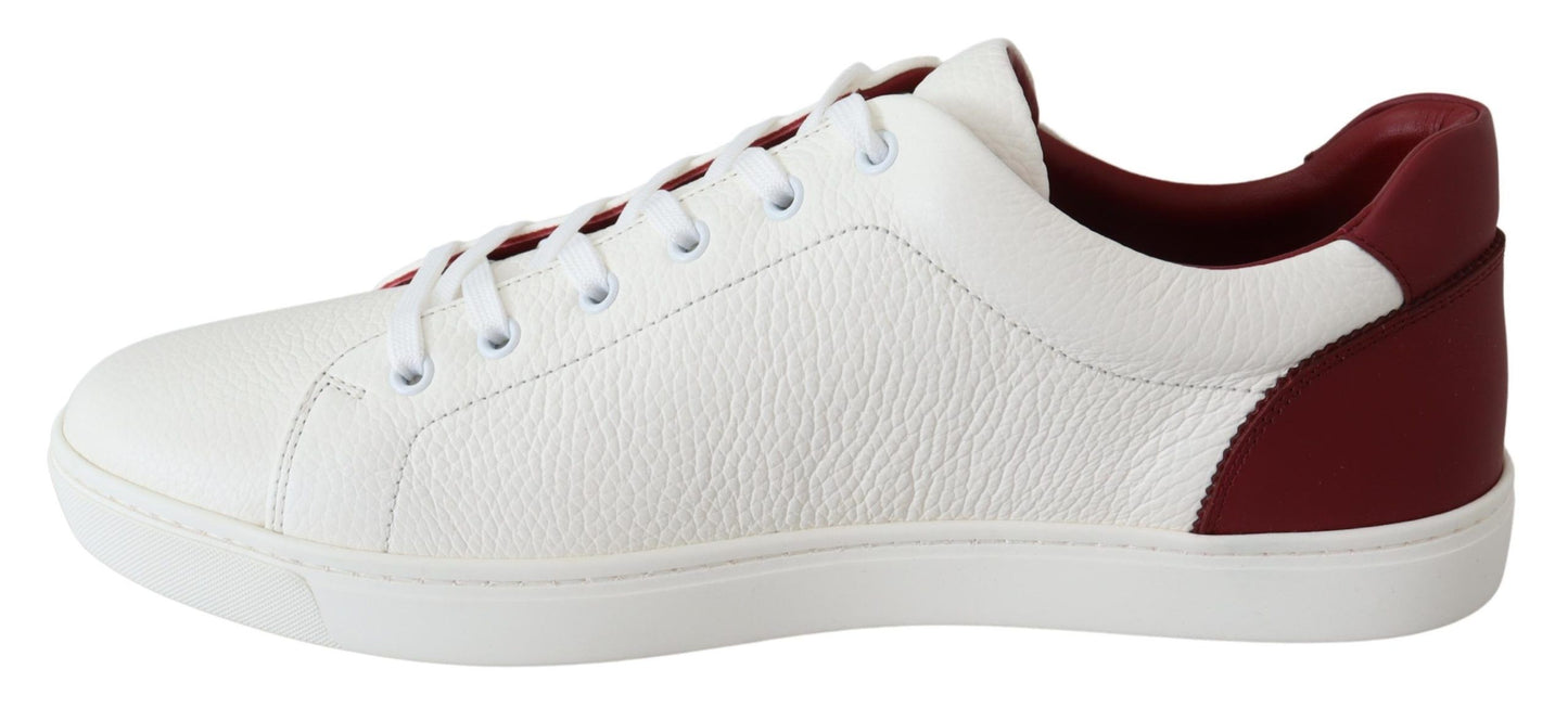 Elegant Low-Top Leather Sneakers in White & Bordeaux