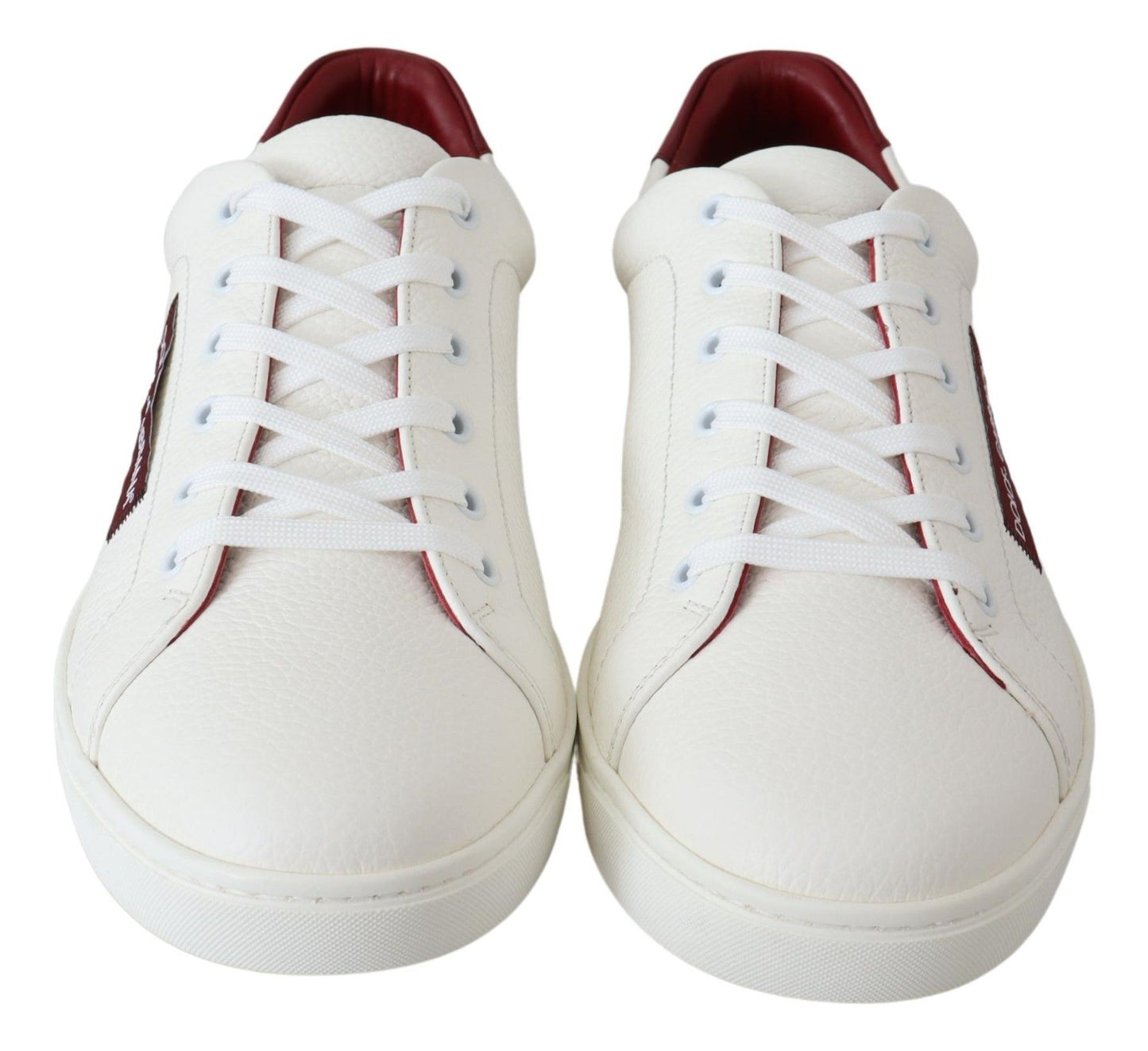 Elegant Low-Top Leather Sneakers in White & Bordeaux