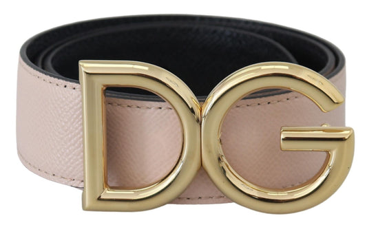 Elegant Beige Leather Belt with Metal Logo Buckle