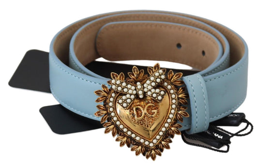 Blue Leather DEVOTION Heart DG Logo Metal Buckle Belt