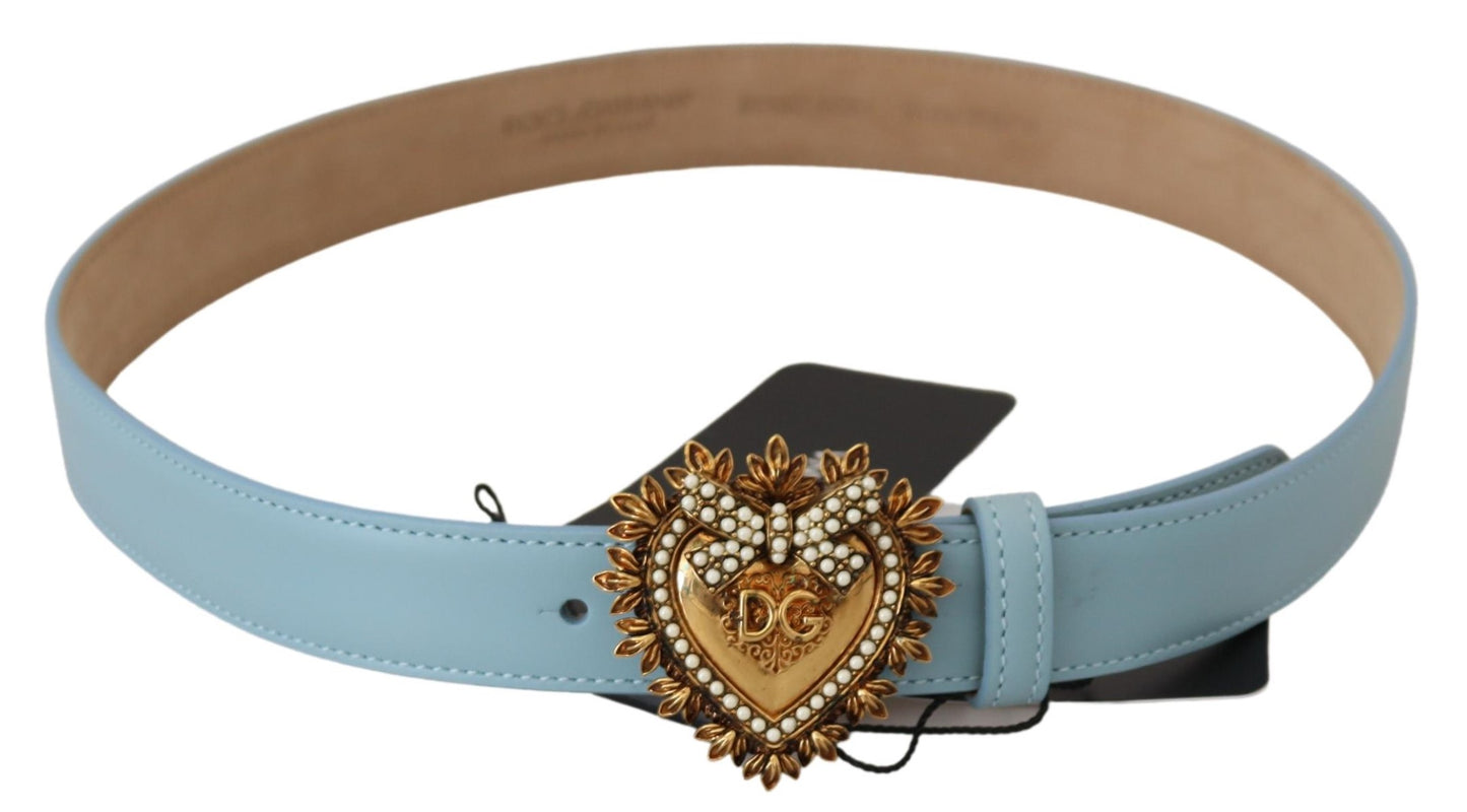 Elegant Blue Leather Belt with Engraved Buckle