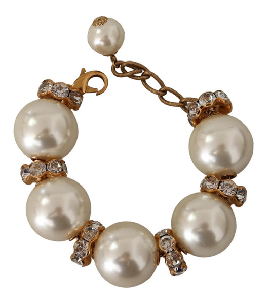 Opulent Gold Tone Bracelet with Crystals and Pearls